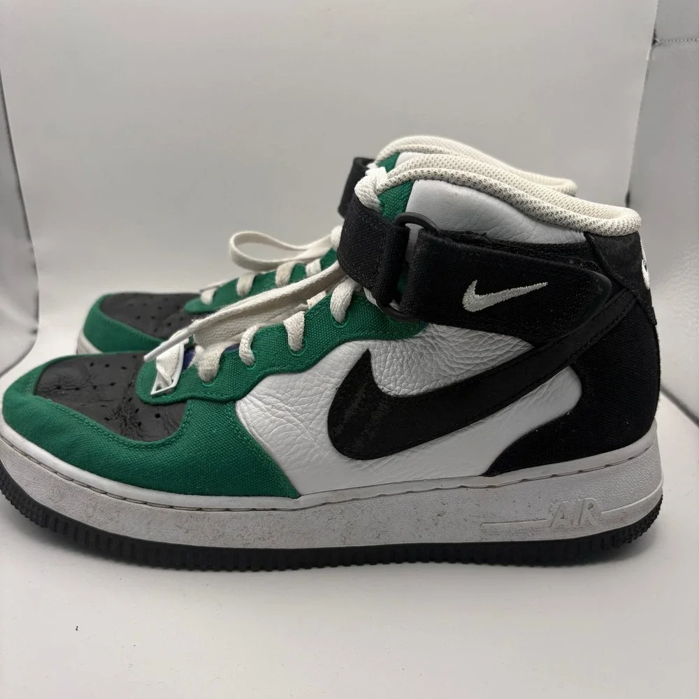 Nike Air Force 1 Mid Pine Green Black White Canvas Leather DZ3640-900 Mens 7